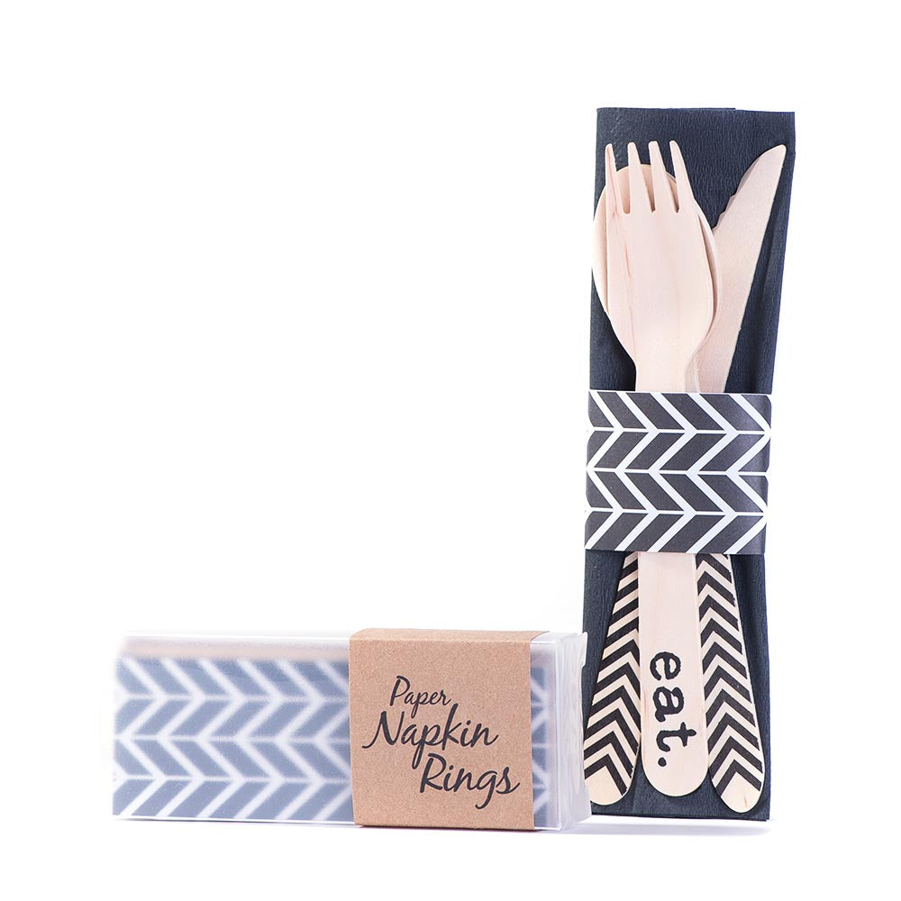 Napkin Rings - Black Herringbone